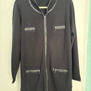 Black Zip-Up Jacket with Faux Leather Trim 3X